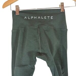 Alphalete Womens Seamless High Waisted Compression Leggings Green Sheer Panel S